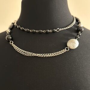 Vintage Unique Elegant Silver and Black Beaded Necklace Set